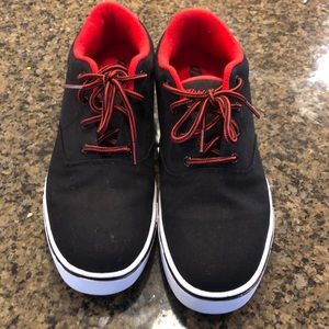 Men’s size 11 Heelys in black and red as shown